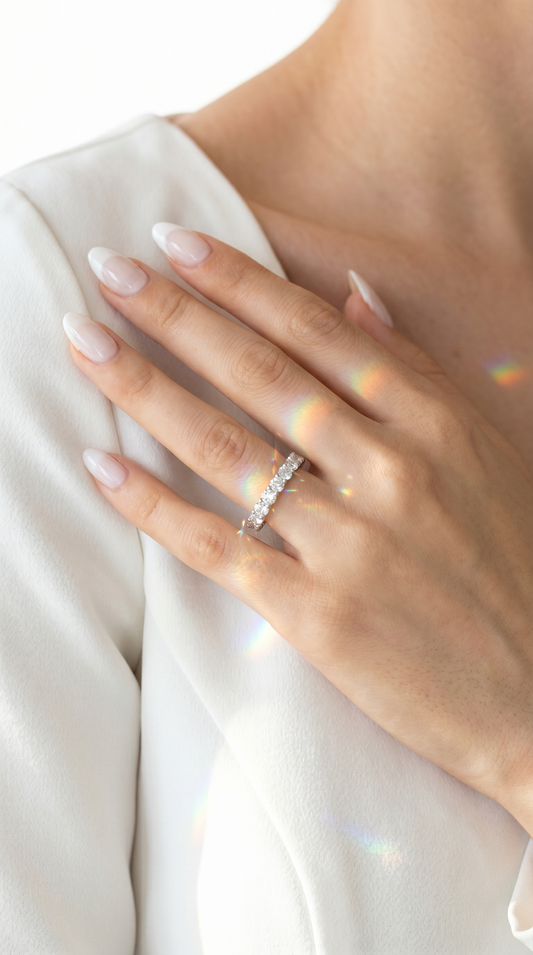 Eternity Stack Ring, round cut cubic zirconia in 925 sterling silver, view 7
