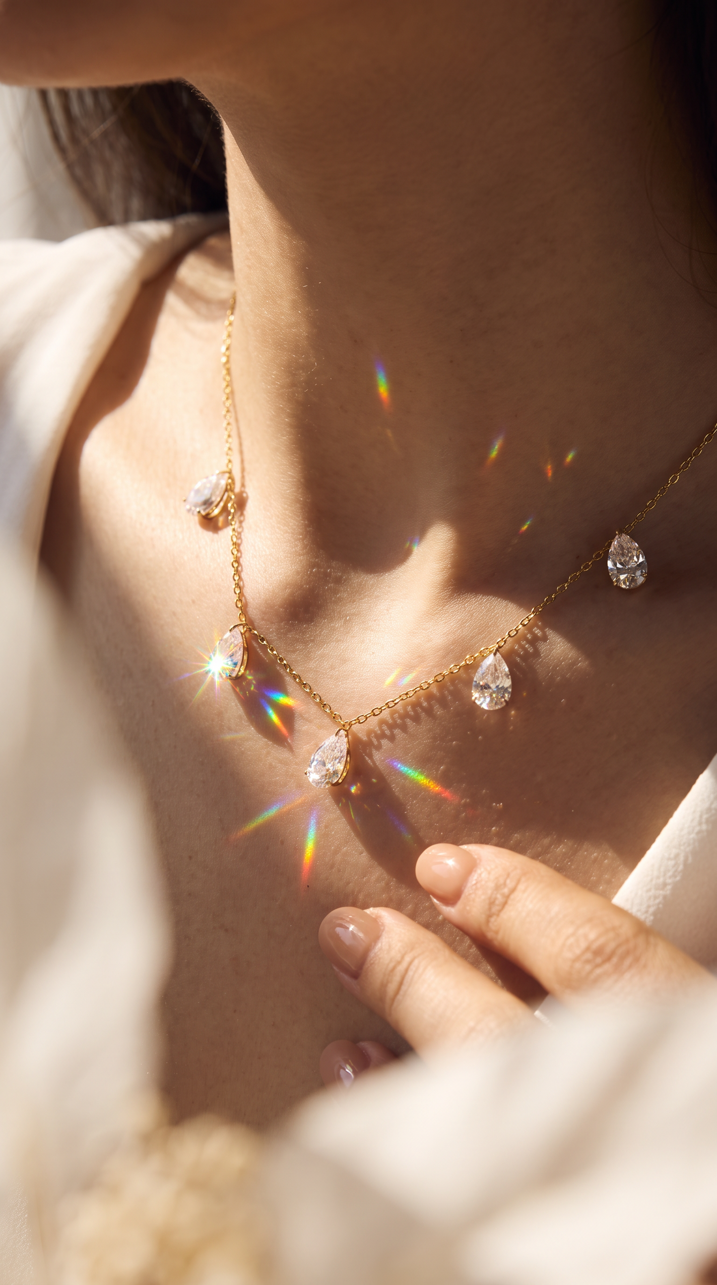 Crystal Rainfall Necklace Gold