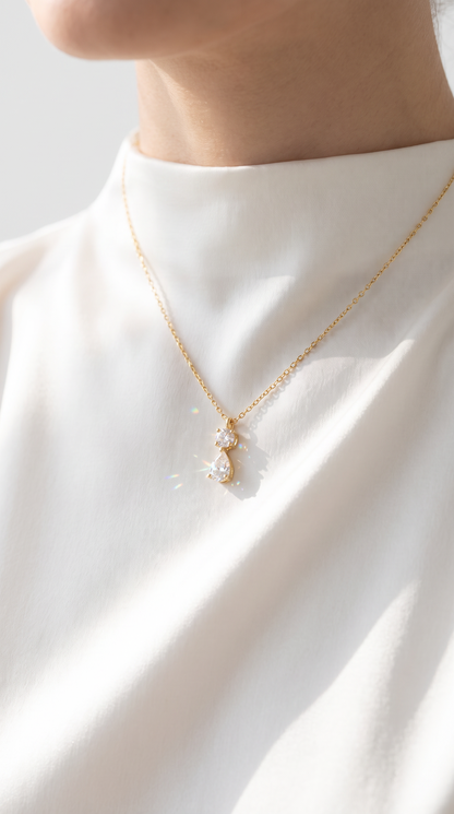 Dewdrop Duet Necklace Gold