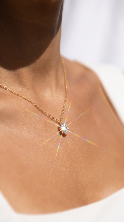 Moonglow Solitaire Necklace Gold